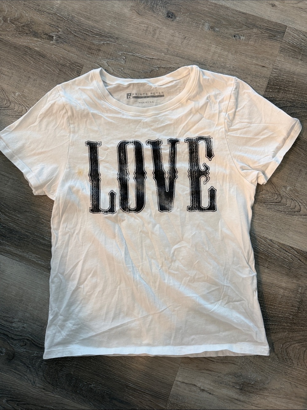 Prince Peter Collection White Tee with Black LOVE Lettering sz m
